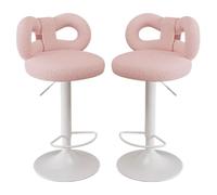 Adjustable Bar Chairs with Lambswool Bow Backrest, Hydraulic Seat for Breakfast Bar Counter Kitchen, Swivel Bar Stools for Living Room/Office/Pub/Cafe