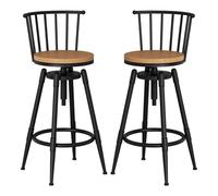 Adjustable Bar Stool with Wooden Seat and Black Metal Frame for Kitchen Counter, Breakfast or Dining - Ideal for Indoor Seating Needs