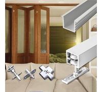 Adjustable Barn Door Hardware Kit - ior & Inferior Sliding Track for 2 or 4 Folding Closet Doors /9.8ft with Pulleys - Easy Installat Modern Design