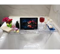 Adjustable Bath Tub Tray - Large Capacity Transparent Modern Bathroom Tray - Bath Tray Easy Clean, Sturdy Durability - Bathtub Mat Fits Most Bathtub Sizes