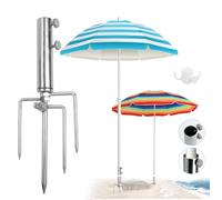 Adjustable Beach Umbrella Stand with Ground Anchor, Removable Stainless Steel Support for Garden, Four-Corner Hook, Perfect for Fishing, Camping, and Outdoor Use