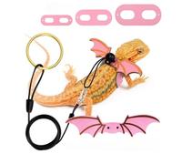 Adjustable Bearded Dragon Leash Harness,3 Size Pack Soft Leather Harness Lizards Leash with Wing for Small Medium and Large Lizard Reptiles Amphibians Animals (Pink)