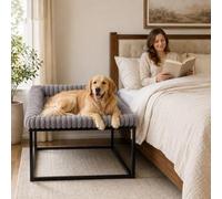 Adjustable Bedside Dog Bed for Large Dogs, Elevated Co-Sleeper Dog Bed with Reinforced Metal Frame, Thick Supportive Cushion Mattress & Washable Cover, Dog Bedside Sleeper for Dogs & Cats