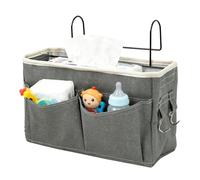 Adjustable Bedside Organizer, Space Saving Portable Storage Pocket, Bedside Cart for Dorm, Sleeper or Nursery Perfect for Travel, Diapers, Bottles, Jo