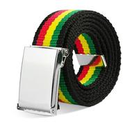 Adjustable Belt, Clamp Buckle, Cut-to-Fit, 1.25-Inch Wide, Rasta, 1.25" Wide - Fits Waist Up to 42"
