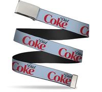 Adjustable Belt, Clamp Buckle, Cut-to-Fit, Diet Coke Logo Light Gray Black Red, Grey, 1.25" Wide - Fits up to Pant Size 42