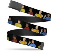 Adjustable Belt, Clamp Buckle, Cut-to-Fit, Star Trek Original Series Four Crew Member Group Black, Black, 1.5" Wide - Fits up to Pant Size 42