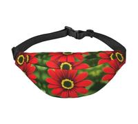 Adjustable Belt Red Flower Pattern Waist Pack Fashion Water Resistant Waist Pack for Hiking Travel Running Hiking Cycling Black One Size, Black, One Size