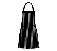 Adjustable Bib Cotton Aprons - Adjustable Neck Strap with Extra Long Ties with 2 Pockets for Cooking, Commercial Grade Water Resistant Apron for Women & Men - Black/White Pinstripe 33x27 Inches