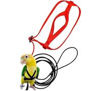Adjustable Bird Harness with Leash - Soft Silk-Like Material for Comfort - 8-Shaped Strap Design - Bite-Proof Metal Chain - Escape-Proof Hook - Perfect for Parrots and Small Animals (Red M)