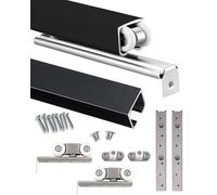 Adjustable Black Barn Door Sliding Kit - Fits 76-300cm for Single, Double, Triple, Quad Doors - Stylish Clete Wardrobe Track System for Home Décor