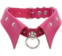 Adjustable Black Faux Leather Gothic Choker - Punk Rivet O-Ring Collar, Edgy Nightclub Jewelry For Women(Rose)