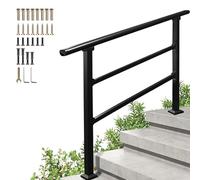 Adjustable Black Galvanized Steel Outdoor Railing for 1-4 Steps, Safety Guardrail with Infill Kit, Floor-Mounted, Easy to Clean, 40-inch Modern Design for Stair Safety