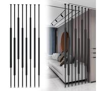 Adjustable Black Metal Slat Room Divider - Modern Freestanding Iron ion for Bedroom Living Room & Office 100-300cm Tall 8pcs-A 130cm/51in/4.3ft