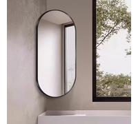 Adjustable Black Oval Wall Mirror with Metal Frame - Rotating Corner Makeup Mirror for Bathroom and Dressing Room - 50x90cm