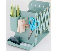 Adjustable Book Ends, 7.5" Tall Heavy Duty Metal Adjustable Bookends Book Holders Organizer with Removable Pen Holder Tray and 3 Hook-up for Heavy Books Desk Office Home (Green,1 Pcs)