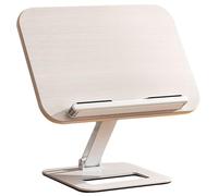 Adjustable Book Stand for Reading, 360° Rotating Foldable Cookbook Holder with Elastic Clips, Wood and Aluminum Desktop Rack(Medium)