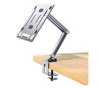 Adjustable Book Stand with Clamp - Ergonomic Hands-Free Holder, Portable & Foldable for Reading, Online Learning, Projector Use - Silver Color