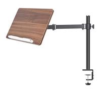 Adjustable Book Stand with Desk Clamp Mount, Wooden Reading Holder with Metal Arm, Black