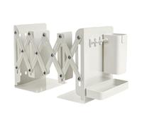 Adjustable Bookends, 2 Dividers, Non-Skid Heavy Duty Book Ends, Telescopic Book Organizer Rack Extends Up to 45cm, Metal Bookends for Home Office School Library (white)