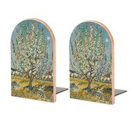 Adjustable Bookends, Blooming Apricot Trees Print Stylish Modern Bookends