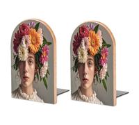 Adjustable Bookends, Head Wearing Floral Vortex Shape Print Stylish Modern Bookends