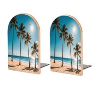 Adjustable Bookends, Tropical Summer Beach Palm Tree Print Stylish Modern Bookends
