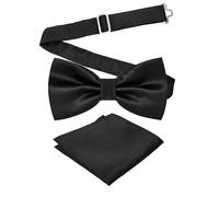 Adjustable Bowtie and Pocket Square Set Men Bowtie and Handkerchief Solid Color Double Fold Pre-Tied Bow Tie for Dinners, Weddings, Parties, Business, Proms - Black