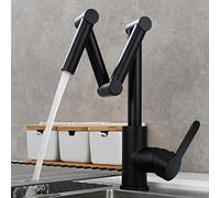 Adjustable Brass Kitchen Faucet Foldable with 3 Jointed Swing Arms Single Hole Deck-Mounted Mixer for Hot & Cold Water Black Perfect for Modern Kitchens