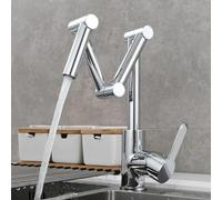 Adjustable Brass Kitchen Faucet with 3 Swivel Arms Single Hole DeckMount Mixer Tap for Hot & Cold Water Chrome Finish Perfect for Modern Kitchens