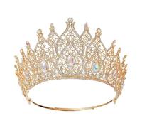 Adjustable Bridal Tiara Crown - Full Round Headdress For Miss Pageant Wedding Hair Jewelry Accessories (Gold Ab)