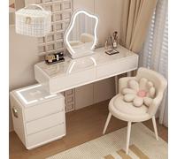 Adjustable Brightness LED Mirror Vanity Table with Bluetooth Speaker & Wireless Charging120cm Dressing Table for Makeup & Beauty Essentials