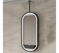 Adjustable Brightness LED Oval Mirror Ceiling Mounted 3 Colors Stylish Black Metal Design for Bathroom Living Room & Entrance Hall 60x80cm/24x32in