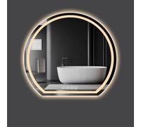 Adjustable Brightness LED Vanity Mirror - 3 Color Anti-Fog Wall-Mounted Design with Touch Switch Time & Temperature Display for Bathroom & Entryway (70x70x2cm)