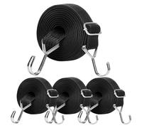 Adjustable Bungee Cords with Hooks, 4Pack 2M Heavy Duty Flat Bungee Cords Elastic Straps, Long Flat Elastic Rope, Elastic Heavy Duty Straps Rope for Bicycles Camping Rent Luggage Fixing(Black)