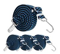 Adjustable Bungee Cords with Hooks, 4Pack 2M Heavy Duty Flat Bungee Cords Elastic Straps, Long Flat Elastic Rope, Elastic Heavy Duty Straps Rope for Bicycles Camping Rent Luggage Fixing(Blue)