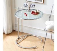 Adjustable C-Shaped Glass End Table Round Side Table with Handle Metal Frame Tempered Glass Top Small Coffee Table for Living Room & Bedroom Versatile Bedside Table