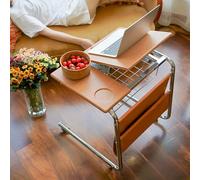 Adjustable C-Shaped Side Table on Wheels - Mobile Snack End Table, Wooden Sofa Side Table, Small Nightstand for Living Room, Bedroom, Office
