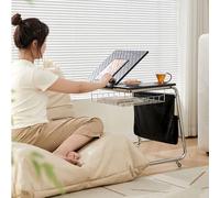 Adjustable C-Shaped Side Table on Wheels - Mobile Snack End Table, Wooden Sofa Side Table, Small Nightstand for Living Room, Bedroom, Office