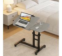 Adjustable C Shaped Side Table with Flip-up Panel and 360° Swivel Wheels, Ideal for Living Room, Bedroom, and Couch Use, Convenience and Mobility in Design
