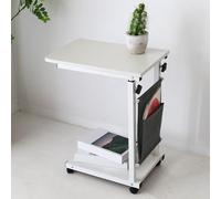 Adjustable C-Shaped Side Table with Storage Bag, Sturdy Metal Frame and Casters for Sofa