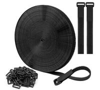 Adjustable Cable Straps 10 m x 2 cm with 60 Loops, Cable Tie Strap Reusable Cable Management Easy to Cut for Tidy and Organize Cables, Black