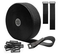 Adjustable Cable Straps 10 m x 5 cm with 10 Loops, Cable Strap Scratch Cable Tie Band Sangle Reusable Cable Management Easy to Cut for Tidying and Organizing Cables, Black