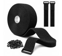 Adjustable Cable Straps 10 m x 5 cm with 10 Loops, Cable Tie Strap Reusable Cable Management Easy to Cut for Tidy and Organize Cables, Black