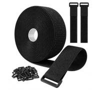 Adjustable Cable Straps 5 m x 5 cm with 10 Loops, Cable Tie Strap Reusable Cable Management Easy to Cut for Tidy and Organize Cables, Black