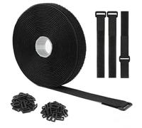 Adjustable Cable Straps 5m x 2cm with 30 Buckles Self Adhesive Tape Strips Reusable Cable Ties for Wire Cord Cable Management, Wire Organiser Cord Organiser Black