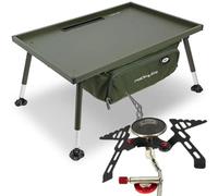 Adjustable Camping Bivvy Table with Storage Bag & Hight Output Stove for Outdoor Cooking, Fishing and Utility Table, Portable, Easy to Transport, Compact and Durable 58x40cm