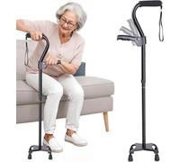 Adjustable Cane with Ergonomic Handle & 4-Prong Base for Stability, Walking Cane for Seniors, Men & Women, Assist with Standing and Walking (Black)