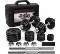 Adjustable Cast Iron Dumbbell and Barbell Weight Set, Spinlock Bars & Plates for Home Gym Strength Training, 15kg 20kg 30kg 50kg Weights for Fitness, Muscle Building, Exercise & Full Body Workouts Set