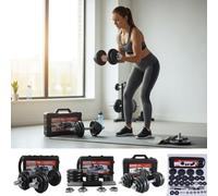 Adjustable Cast Iron Dumbbell Barbell Weight Set 15kg 20kg 30kg 50kg for Men & Women | Spinlock Chrome Bars | Home Gym Fitness Strength Training Equipment (With Case, 15 kg)